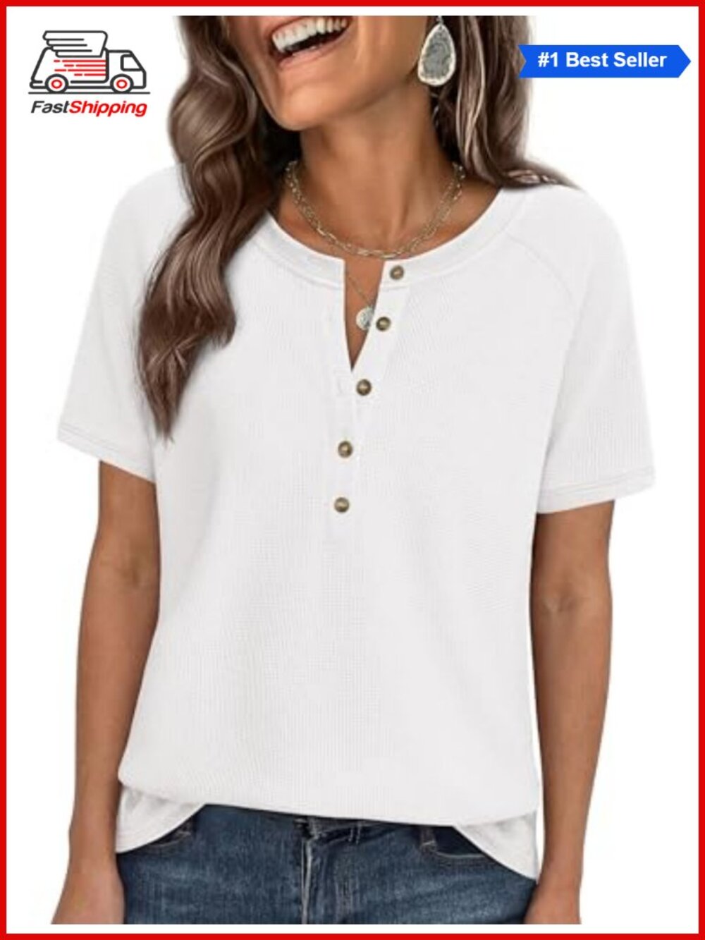 ✨PRETTYGARDEN Women's Short Sleeve Waffle Knit Henley Shirt Top